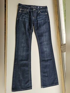 Miss Me Dark Blue Denim Jeans with Fleur De Lis Logo - Women's Size 29